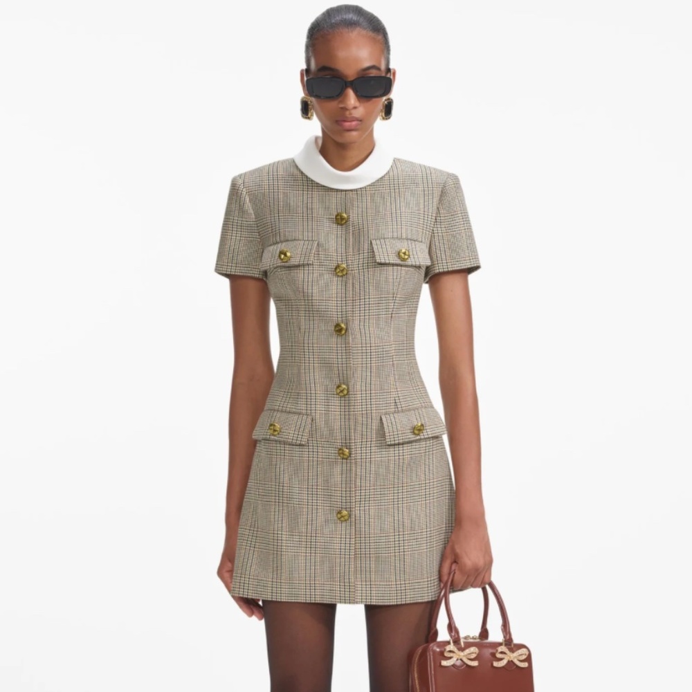 self-portrait Check Wool Mini Dress Size: US4 - MSRP $555 - NWT